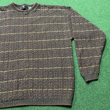 Vintage Striped Sweater Mens XL Gray Red 90S Heavy Knit Sweatshirt USA MADE