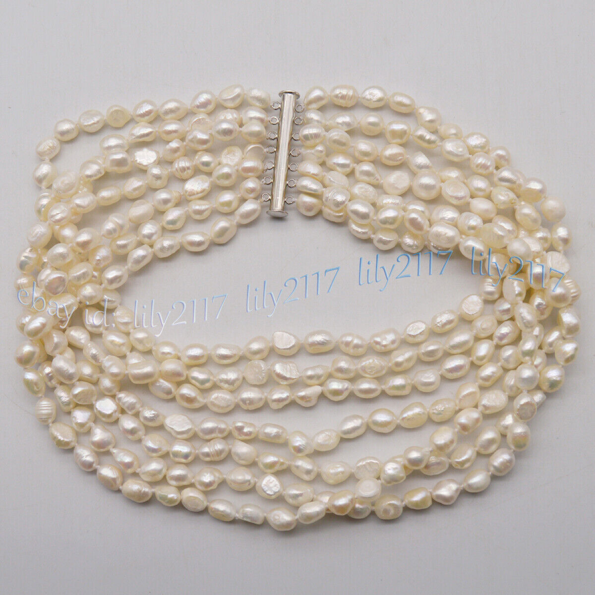 7 Rows Natural 7-8mm White Freshwater Baroque Pearl Choker 