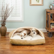 Snoozer Cozy Cave Rectangle Dog Bed Medium Khaki Sherpa Lined Washable Cover