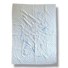 Vintage Baby Crib Quilt Blanket Kittens/Cats Blue/White Ribbon Cotton 54x38