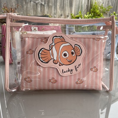 DISNEY FIND NEMO 2-teilige WASCH-/KULTUR-/SCHMINKTASCHE BLAU & TRANSPARENT PRIMARK NEU