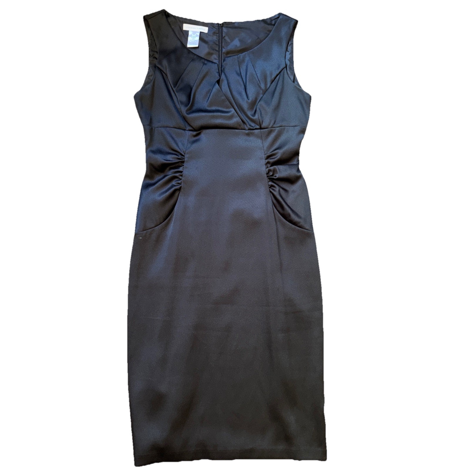 London Times Sleeveless Sheath Dress Black  V-Neck  Knee Length Size 6
