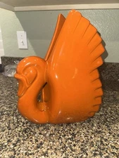JARU 70’s Vintage Modernist Pottery Swan Bird Statue Rust Orange Variant 13.5”