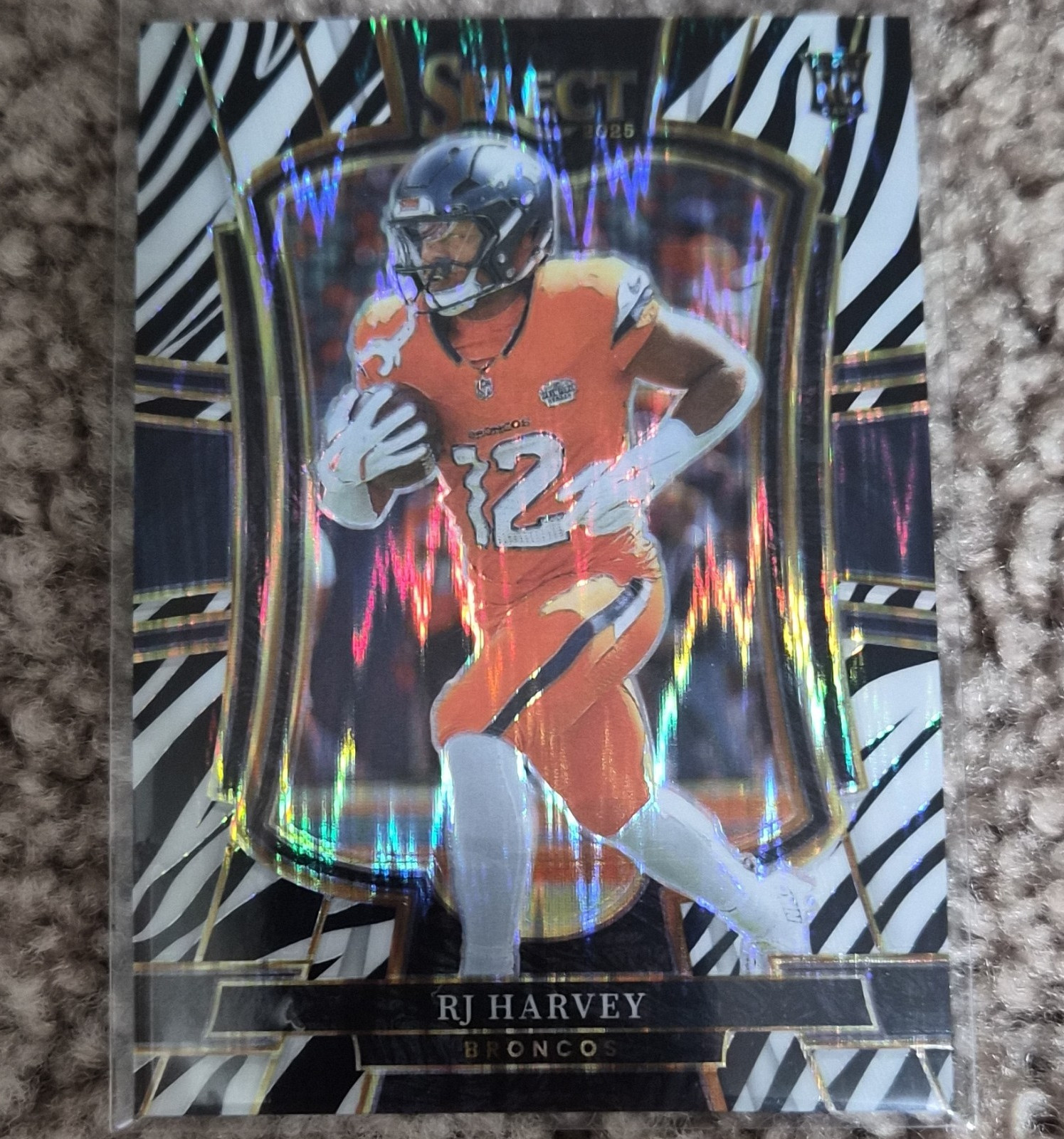 Panini 2025 Select RJ Harvey Zebra Prizm Rookie #110 Broncos Football