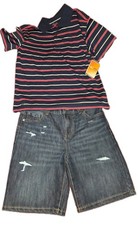 NWT Boys Summer/spring Golf Polo Button Shirt Blue Medium wash Rip Jeans Size L