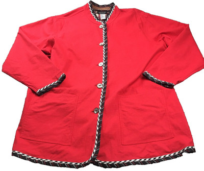 Koos of Course Womens Linen Blend Jacket Sz 1X Red 3/4 Sleeve Stretch NWOT