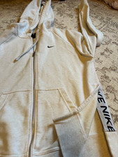 Nike Full Zip Hooded Hoodie w/ Pockets Logo Gray Solid Size S Unisex
