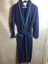 Vntage L.L.Bean Robe Medium Blue Fleece Belted Long Lounge Pockets USA Made