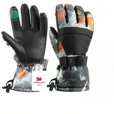 Pnosnesy Ski Gloves, Warmest 2XL(Men or Women size 2XL）, Black+Orange 