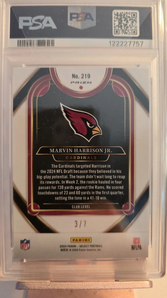 Pulsar naranja neón 2024 Panini Select Marvin Harrison Jr. #219/7 RC PSA como nuevo 10 Foto 2 de 2