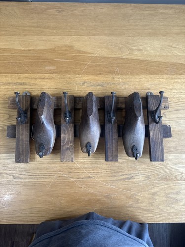 27/2" Long Rustic Antique Shoe Molds Horizontal Wood Rack Wall Plaque Coat Hooks