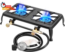 Vivicreate Cast Iron Propane Gas Stove Double Burner Heavy Duty Portable Removab