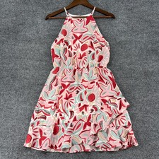 Shop The Mint Halter Mini Dress Womens S Pink Abstract Ruffle Layer Boho Cottage