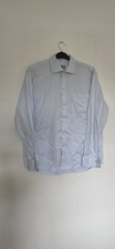 Next Men's Dress Shirt Tailored Fit 17 1/2" Light Blue Check Cotton Long Sleeve