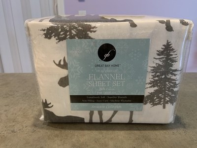 Great Bay Home Flannel Sheet Full Size 4 Piece Moose Themed Lodge Style NEW
