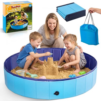Foldable Sandbox for Kids, Large 48x48in Sand Box Toys for Kids Ages 3-8, Por...