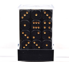 Chessex: Opaque - Black/Gold 12mm D6 Dice Block 36 Dice Set CHX 25828 - New