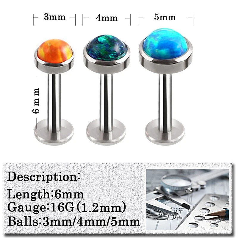 Bisel de ópalo Labret triple piercing hélice delantera pendiente tachuelas de cartílago Tragus✔ Foto 3 de 4