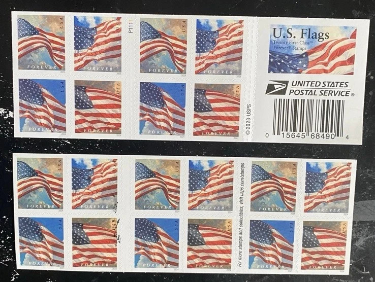 USPS 5 Booklets, 100 Stamps In Total For Collection 2024USA Forever U.S. Flag