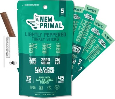 New Primal Lightly Peppered Turkey Stis, Keto & Gluten Healthy