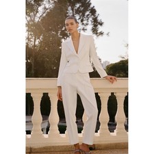 ZARA NWT WOMENS SATIN HIGH-RISE PANTS IN IVORY-SIZE LARGE