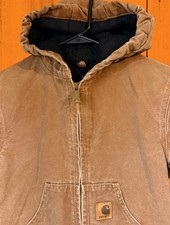 Vintage Carhartt YJ130 Youth Kids Jacket M-8 Brown Duck Quilt Lined Hooded