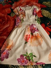 Calvin Klein Pink White Floral Cap Sleeve Pleated Pockets Scuba Flare Dress 8P