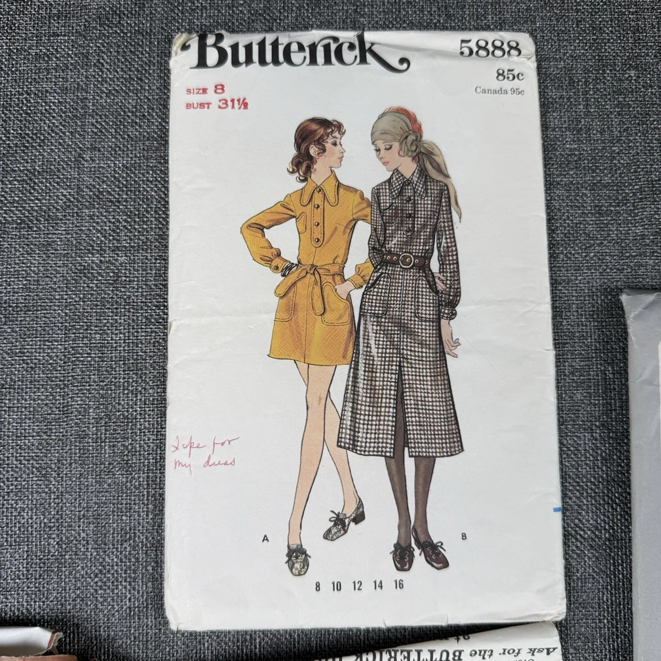 Lot of 5 Vintage 1970's Dress Sewing Patterns - Simplicity, Butterick - Used - Image 4 of 4