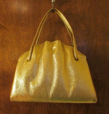 Vintage Metallic Gold Textured Clutch Purse With Kiss-lock Closure Double Strap