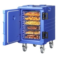 VEVOR Insulated Food Pan Carrier Front Load Catering Box w/ Wheels 82 Qt Blue