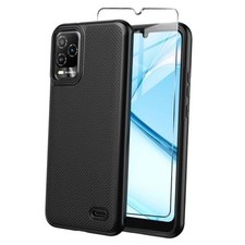 for BLU View 5 Pro Phone Case with Tempered Glass Screen Protector,Dual Black