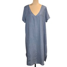 everlane deep v neck a line dress Everlane Scoop-Neck Midi Dress In Pointelle Knit In Deep Navy, Size Large, Cotton main image 1