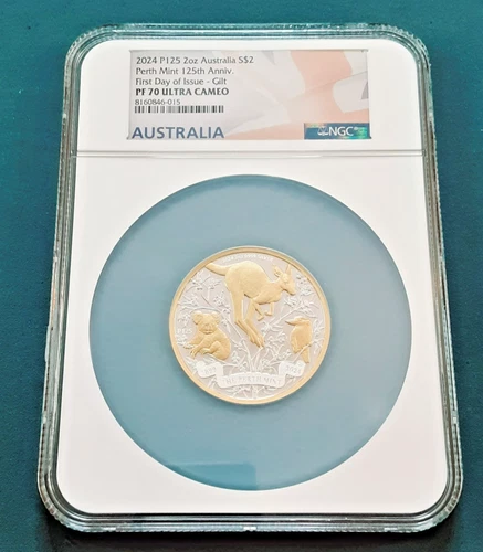2024 P125 Australia $2 Perth Mint 2 oz Proof Gilt NGC PF70 FDOI 25th Anniversary