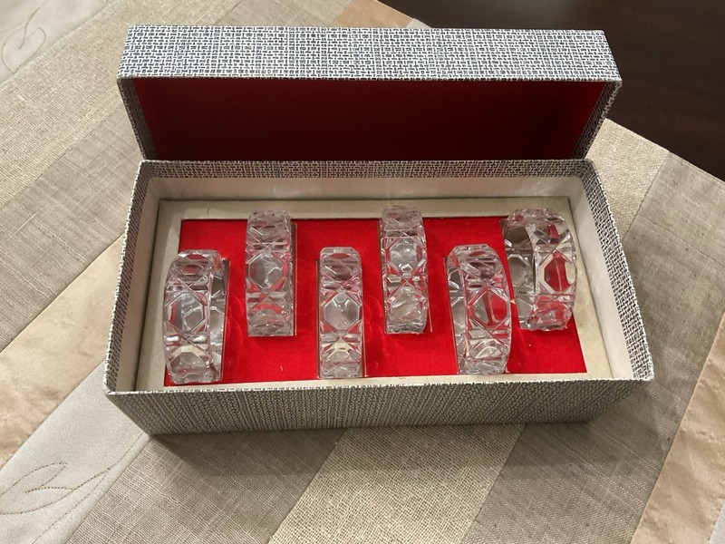 Lot of 6 Lead Crystal Napkin Rings Original Box. Made In Germany.