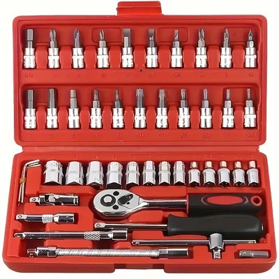 46 tlg Steckschlüssel Satz Set 1/4'' Knarrenkasten Ratschenkasten Nusssätze Tool