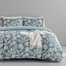 NEW Anthro Teal Blue Floral Botanical Boho Queen / King Bedding Duvet  Sham Set