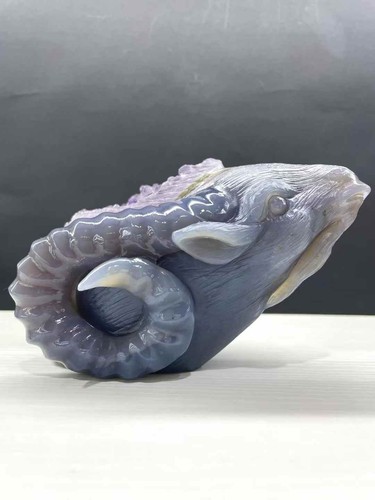 Ametista naturale geode agata quarzo intagliato testa di pecora cristallo decorazione regalo - Foto 2 di 6
