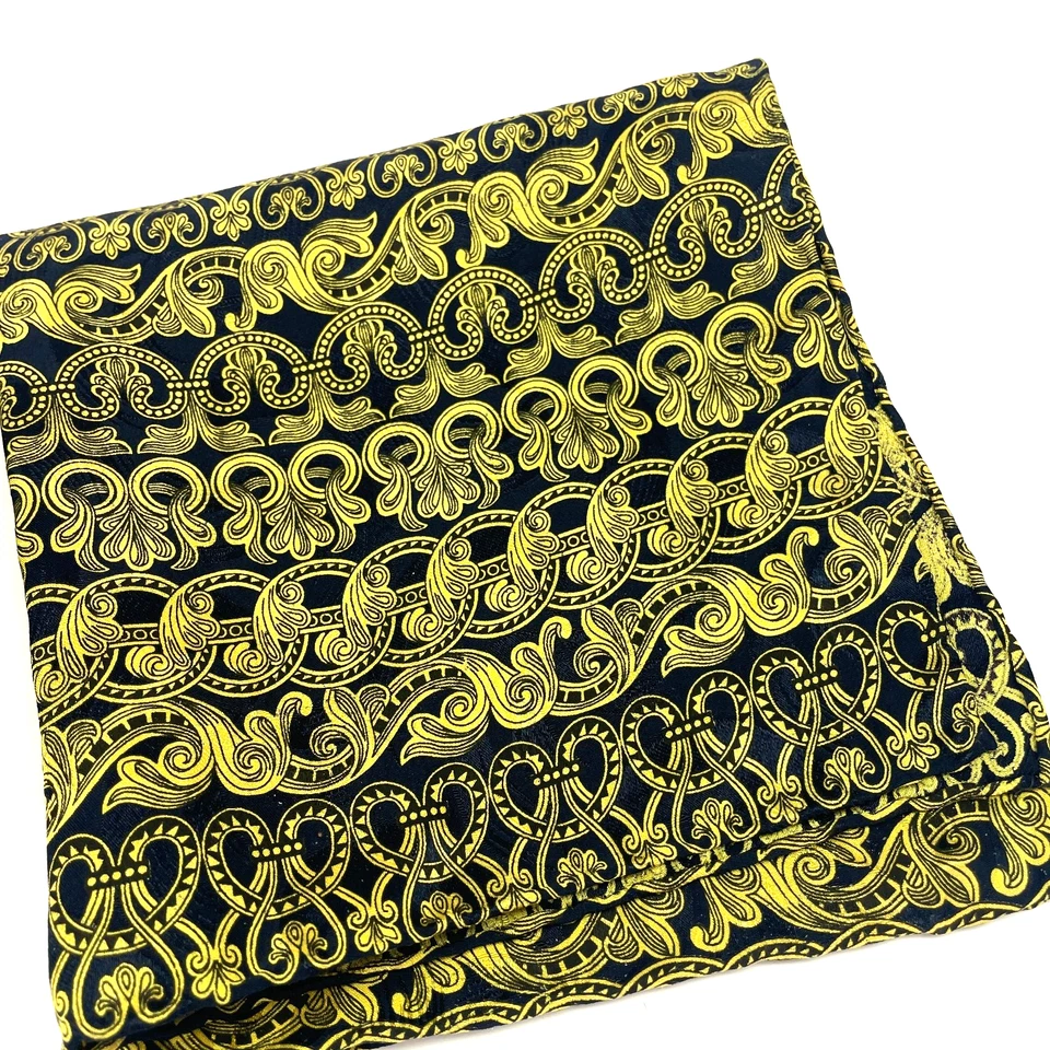 Corbata de cuello Brioni + Cuadrado de bolsillo dorado azul seda Italia barroco hoja de acanto ¡USADA EN EXCELENTE ESTADO! Foto 4 de 4