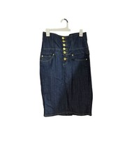 Zanadi Jeans High Waist Button Front Denim Pencil Skirt Size 11 Dark Wash