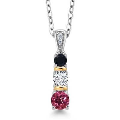 925 Silver and 10K Yellow Gold  Pink Tourmaline White Lab Grown Diamond and