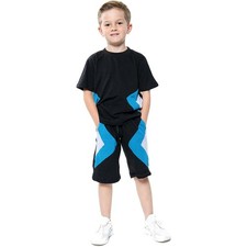 Kids Boys Girls T Shirts 100 Cotton Black Contrast Panelled Summer Shorts Set