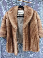Mink Stole Light Brown Genuine Fur Wrap Shawl Bolero Jacket VINTAGE. Init JL