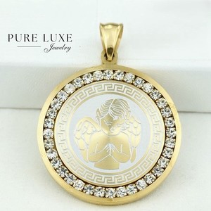 Authentic Stainless Steel,PRAYER ANGEL 35mm,Cubic Zirconia Charm Gold plated Unisex Box