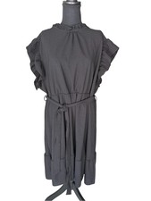 Women’s Black Ruffle Sleeve Belted Midi Dress