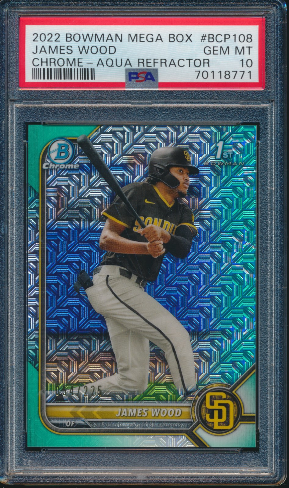 PSA 10 JAMES WOOD 1st 2022 Bowman Chrome MEGA BOX AQUA REFRACTOR/225 RC GEM MINT