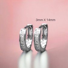Sterling Silver Pave CZ Huggie Hoop Earrings 14mm X 3mm Unisex Earrings