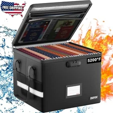Fireproof Document Box with Lock, 5200°F Heat Resistant File Organizer, Portable