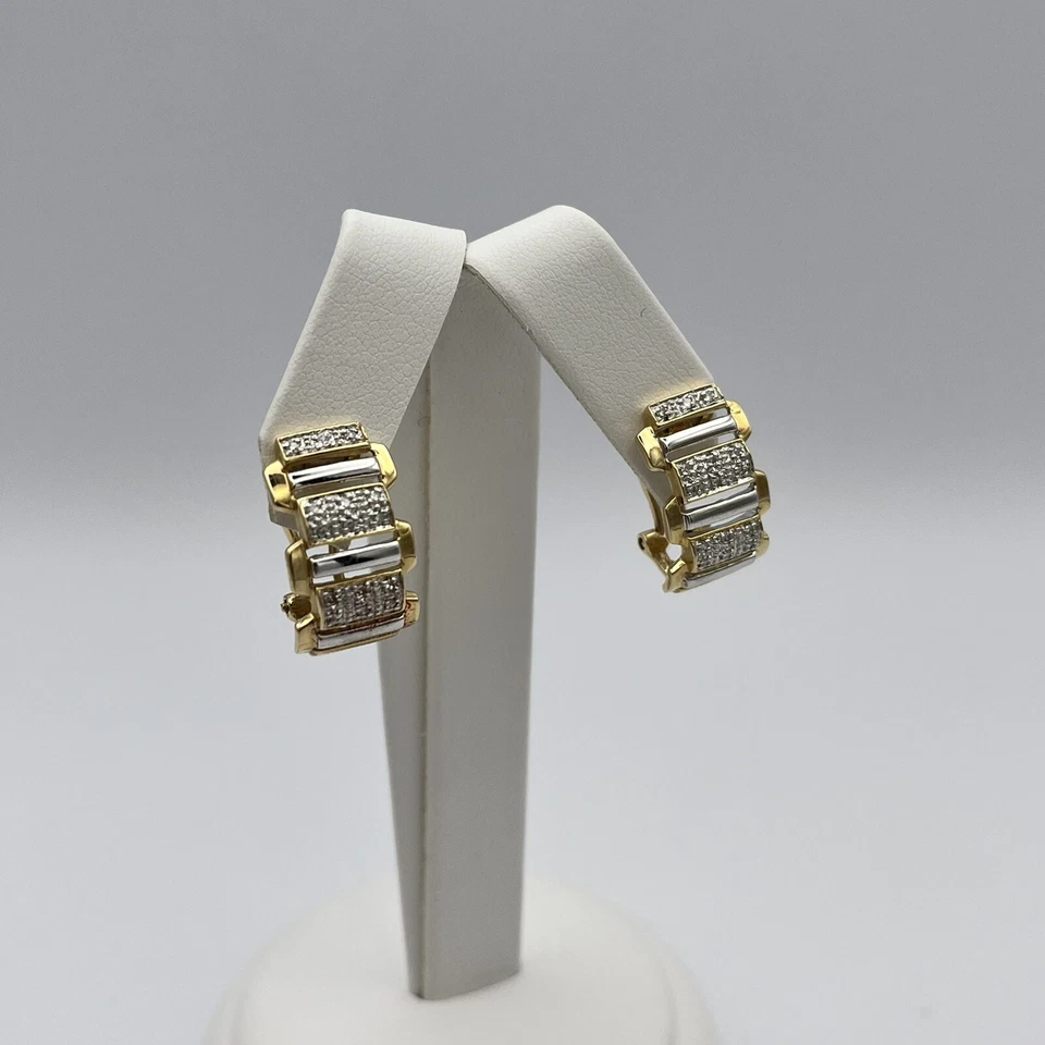 14k Two-Tone Gold Diamond 0.25 CTW Omega Back J-Hoop Earrings 6.4 grams - Image 2 of 4