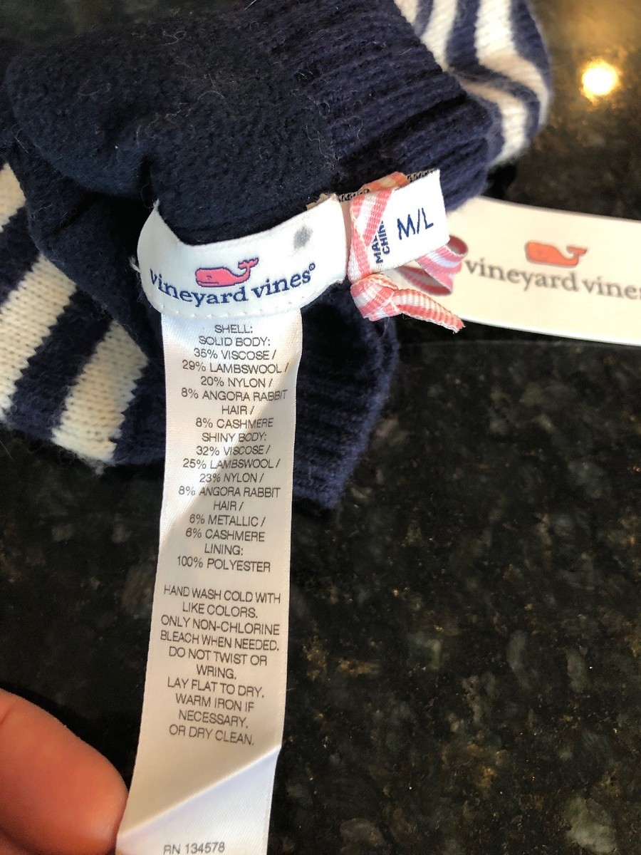 Moufles Vineyard Vines Baleines Rayées Fille – Marine & Blanc, Taille M/L