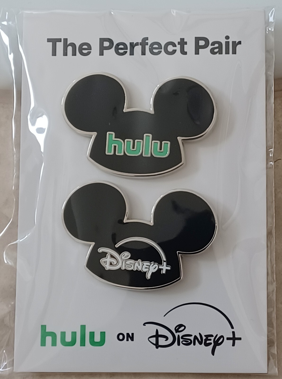 HULU on DISNEY+ THE PERFECT PAIR MICKEY MOUSE EARS SET OF 2 ENAMEL PINS NEW!!